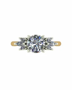 9ct Gold 1.60ct total eq Moissanite Solitaire ring with marquise sides