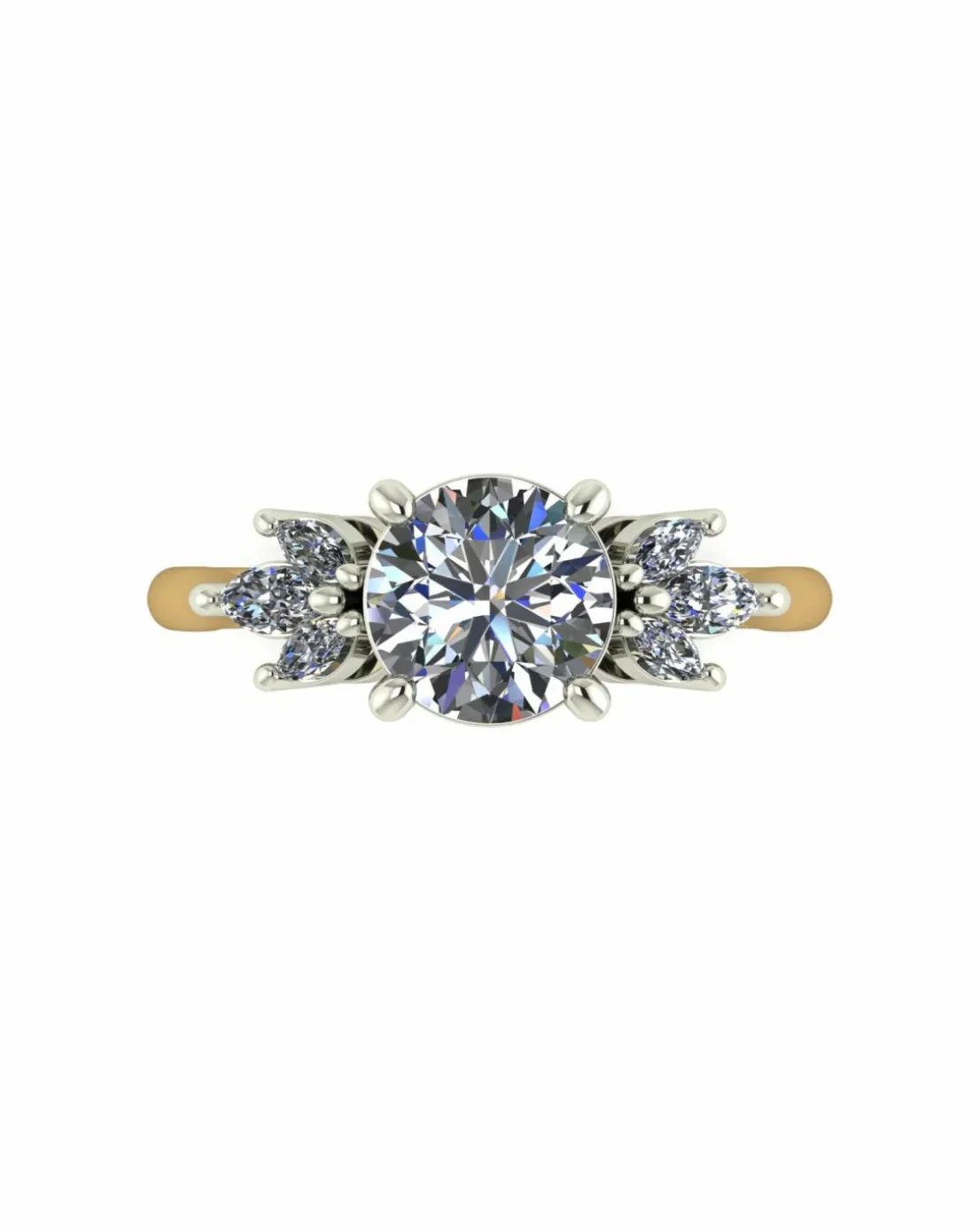 9ct Gold 1.60ct total eq Moissanite Solitaire ring with marquise sides