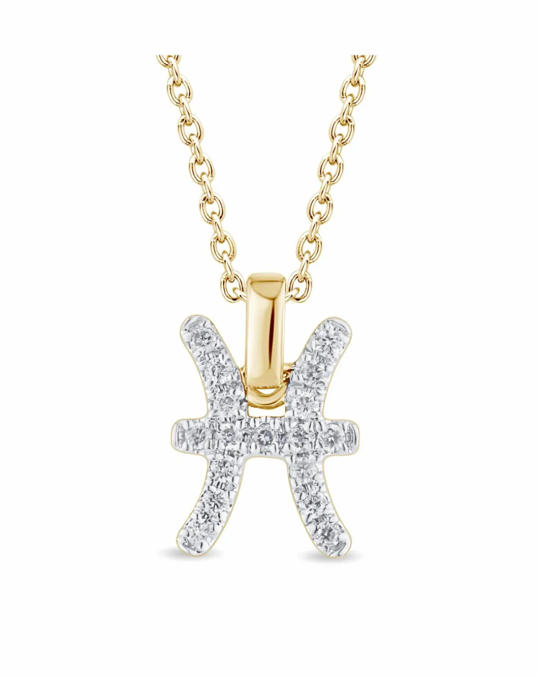 9ct Gold Diamond Pisces Pendant on 18 inch chain