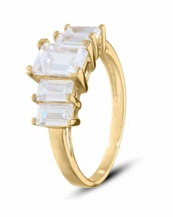 9ct Gold Five Emerald Cut Cubic Zirconia Ring