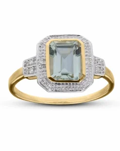 9ct Gold Green Amethyst & Dia Ring