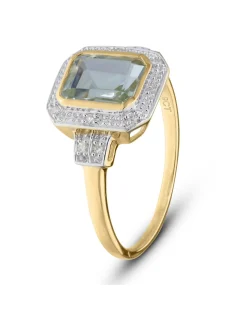 9ct Gold Green Amethyst & Dia Ring
