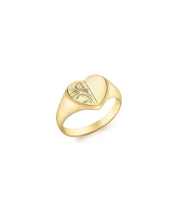 9CT Gold Half-Engraved Heart Signet Ring