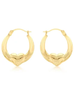 9Ct Gold Heart Creole Earrings
