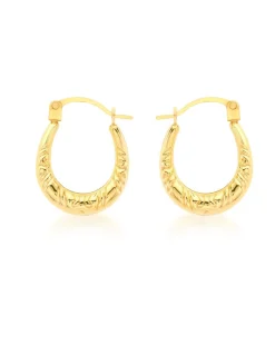 9ct Gold Patterned Creole Earrings