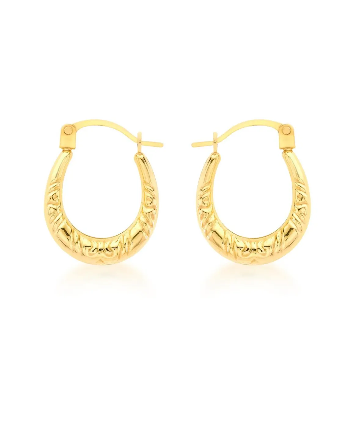 9ct Gold Patterned Creole Earrings