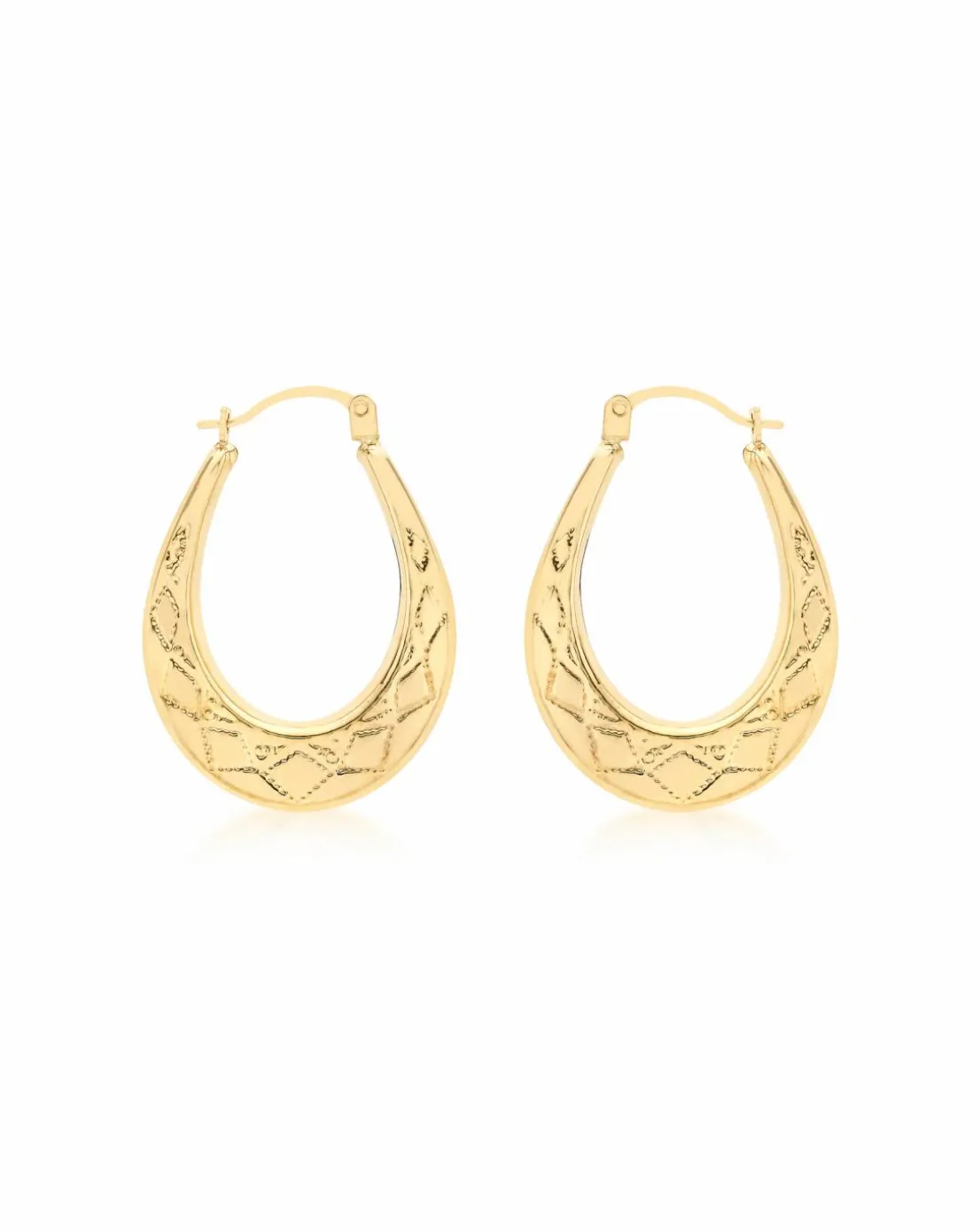 9ct Gold Patterned Oval Creole Earrings