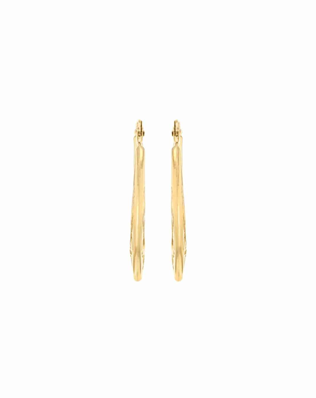 9ct Gold Patterned Oval Creole Earrings