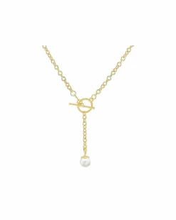 9CT Gold pearl drop t-bar Necklace