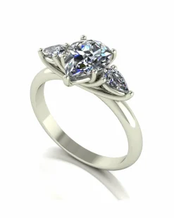 9ct White Gold 2ct Pear Shaped Moissanite Trilogy Ring