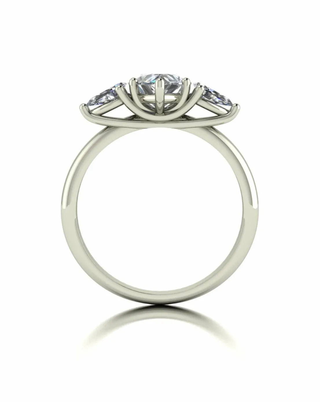 9ct White Gold 2ct Pear Shaped Moissanite Trilogy Ring