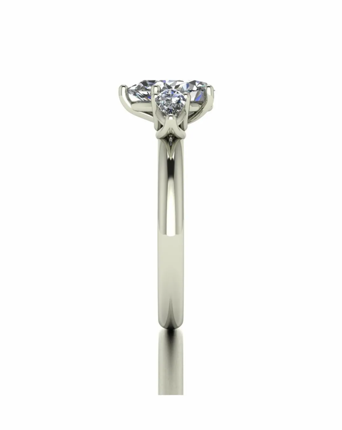 9ct White Gold 2ct Pear Shaped Moissanite Trilogy Ring