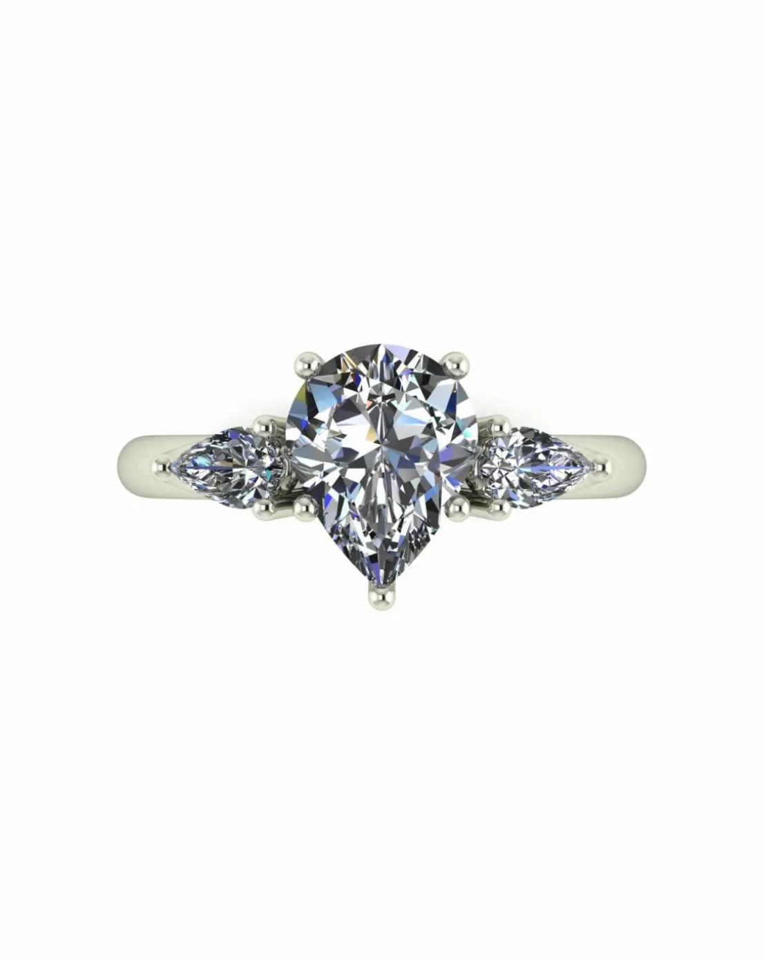 9ct White Gold 2ct Pear Shaped Moissanite Trilogy Ring