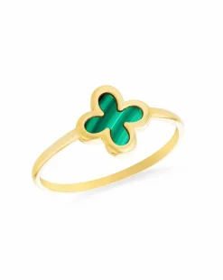 9ct Yellow Gold Clover Malachite Ring