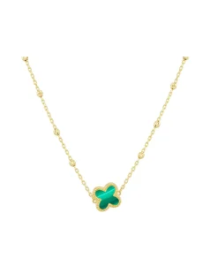 9ct Yellow Gold Malachite Clover Necklace