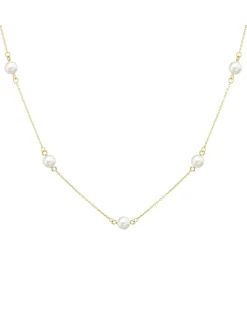 9ct Yellow Gold Pearl Station Necklace