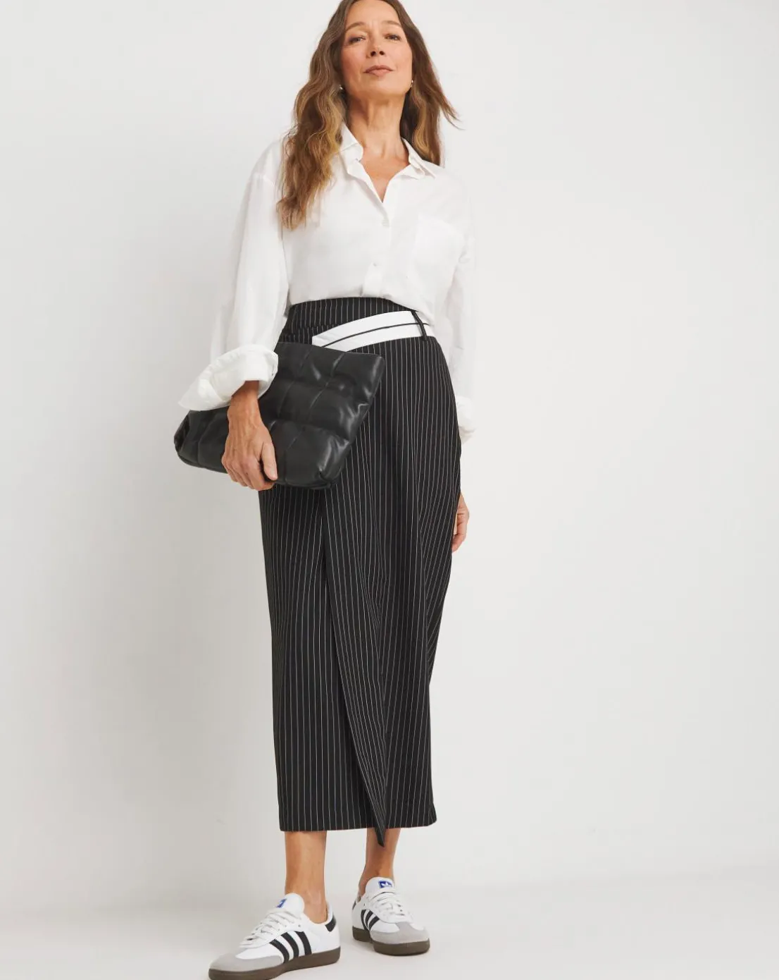 Deconstructed Waistband Pinstripe Skirt