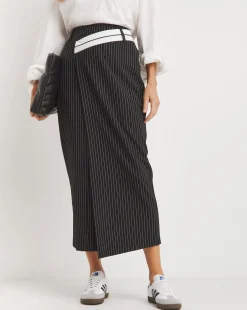Deconstructed Waistband Pinstripe Skirt