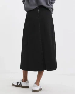 Denim Black Full Pleat Denim Skirt