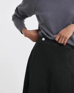 Denim Black Full Pleat Denim Skirt