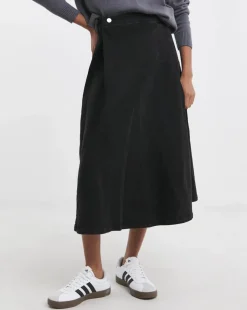 Denim Black Full Pleat Denim Skirt
