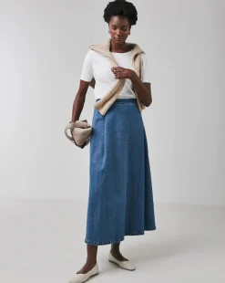 Denim Blue Full Pleat Denim Skirt