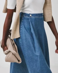 Denim Blue Full Pleat Denim Skirt
