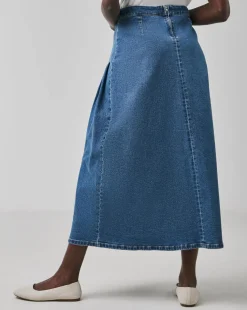 Denim Blue Full Pleat Denim Skirt