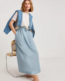 Denim Blue Linen Mix Maxi Skirt