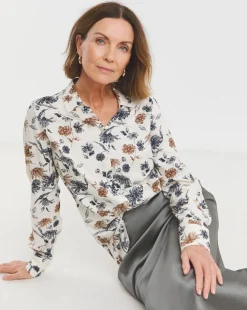 Dipped Back Long Sleeve Shirt - Ivory Floral