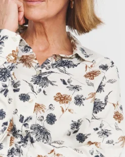 Dipped Back Long Sleeve Shirt - Ivory Floral