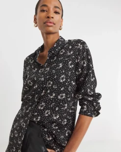 Dipped Back Long Sleeve Shirt - Mono Floral