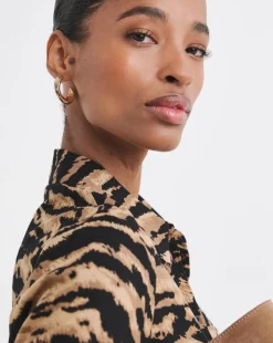 Dipped Back Long Sleeve Shirt - Animal Print