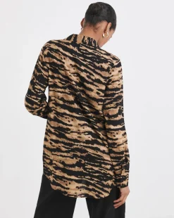Dipped Back Long Sleeve Shirt - Animal Print