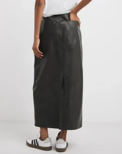 Distressed Leather Look Column Midi Skirt