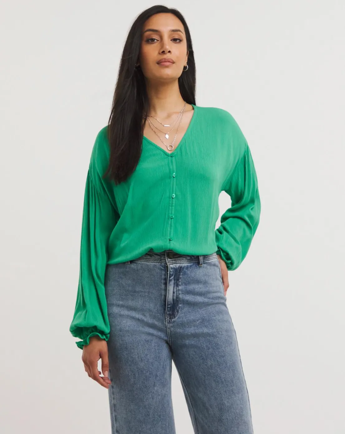 Dropped Shoulder Crinkle Blouse