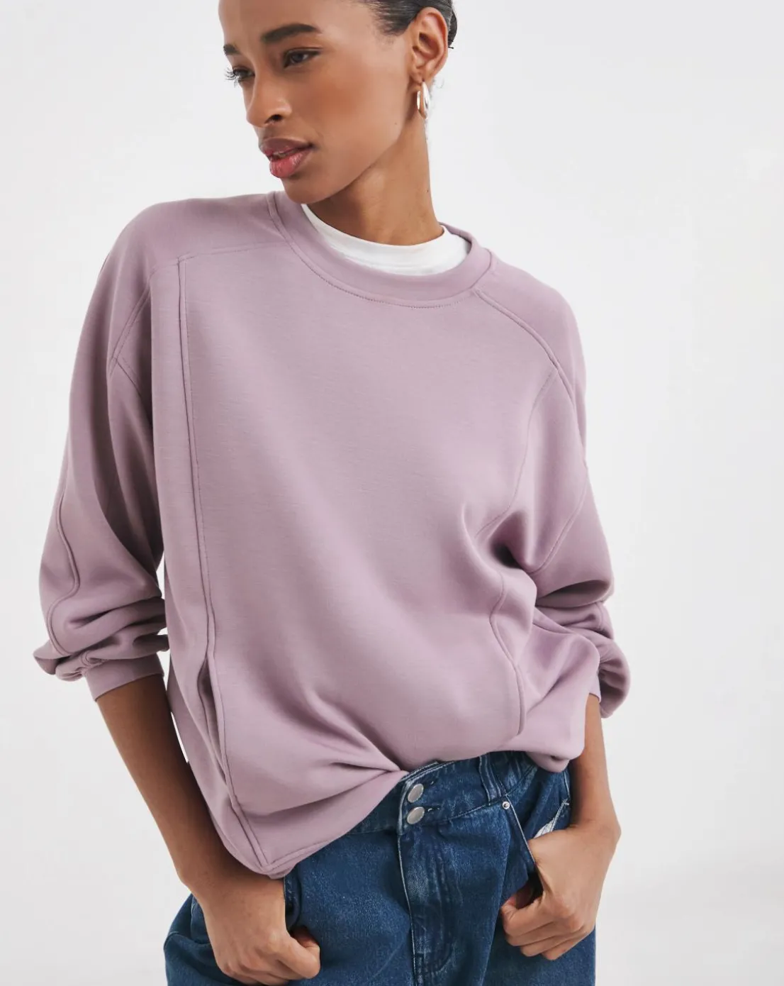 Elderberry Crew Neck Seam Detail Pocket Sweatshirt