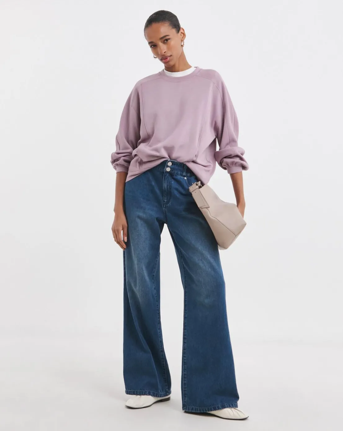 Elderberry Crew Neck Seam Detail Pocket Sweatshirt