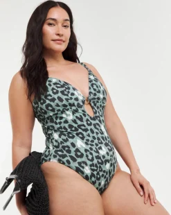 Elomi Jungle Bay Non Wired Plunge Swimsuit Olive
