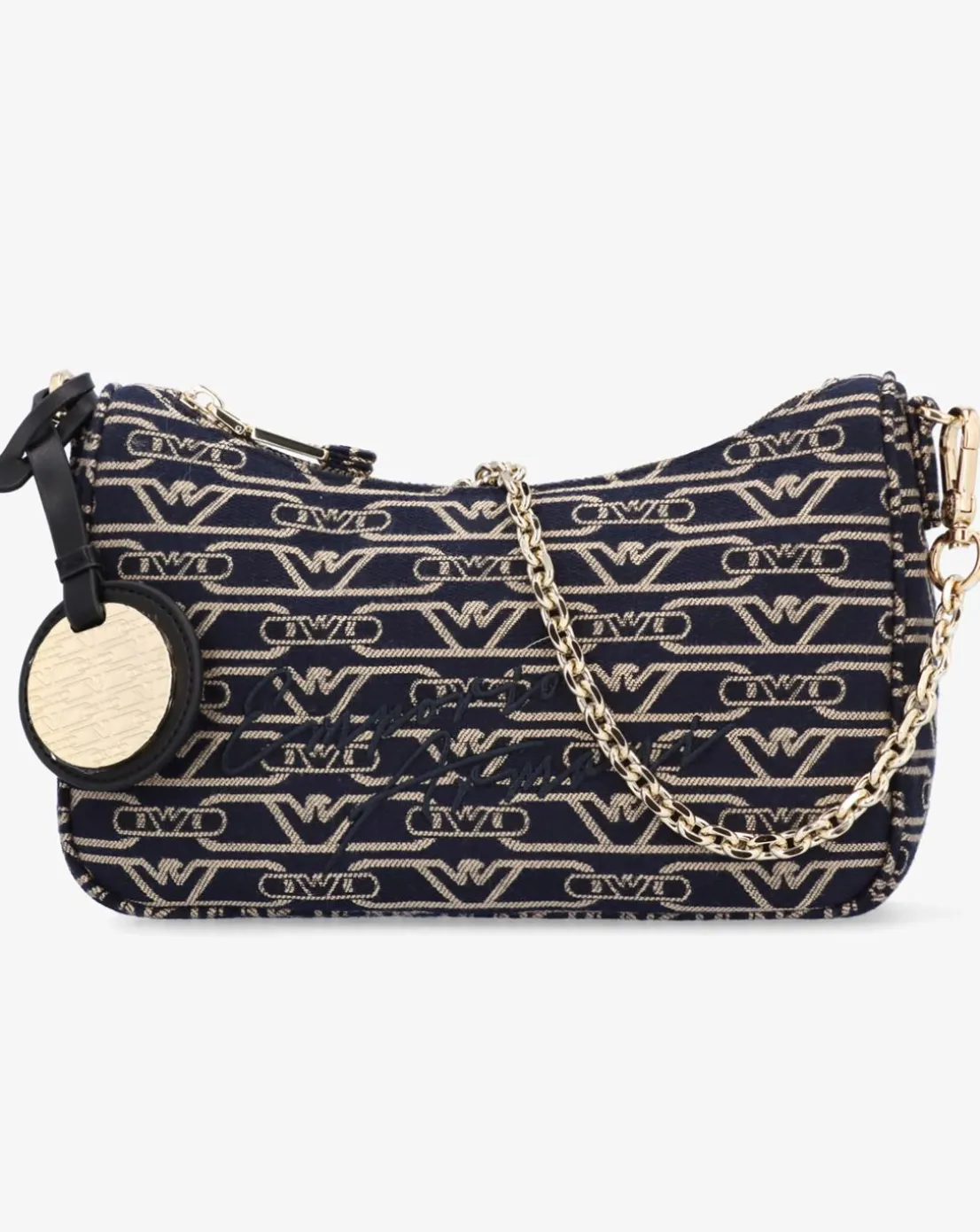 Emporio Armani Canvas Jacquard Navy Denim Baguette Bag