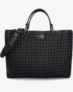 Emporio Armani Interwoven Black Shopper Bag With Pouch