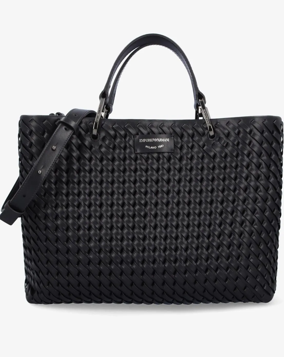 Emporio Armani Interwoven Black Shopper Bag With Pouch