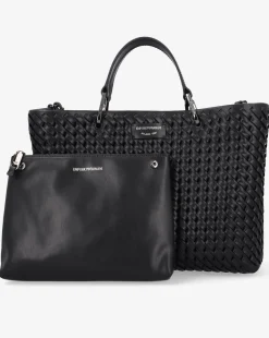Emporio Armani Interwoven Black Shopper Bag With Pouch