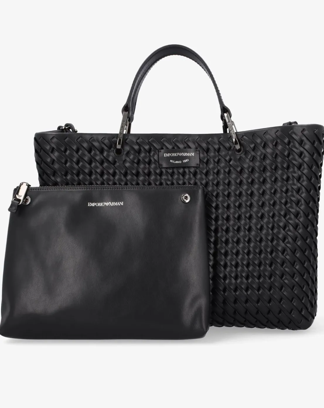 Emporio Armani Interwoven Black Shopper Bag With Pouch