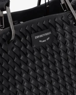 Emporio Armani Interwoven Black Shopper Bag With Pouch