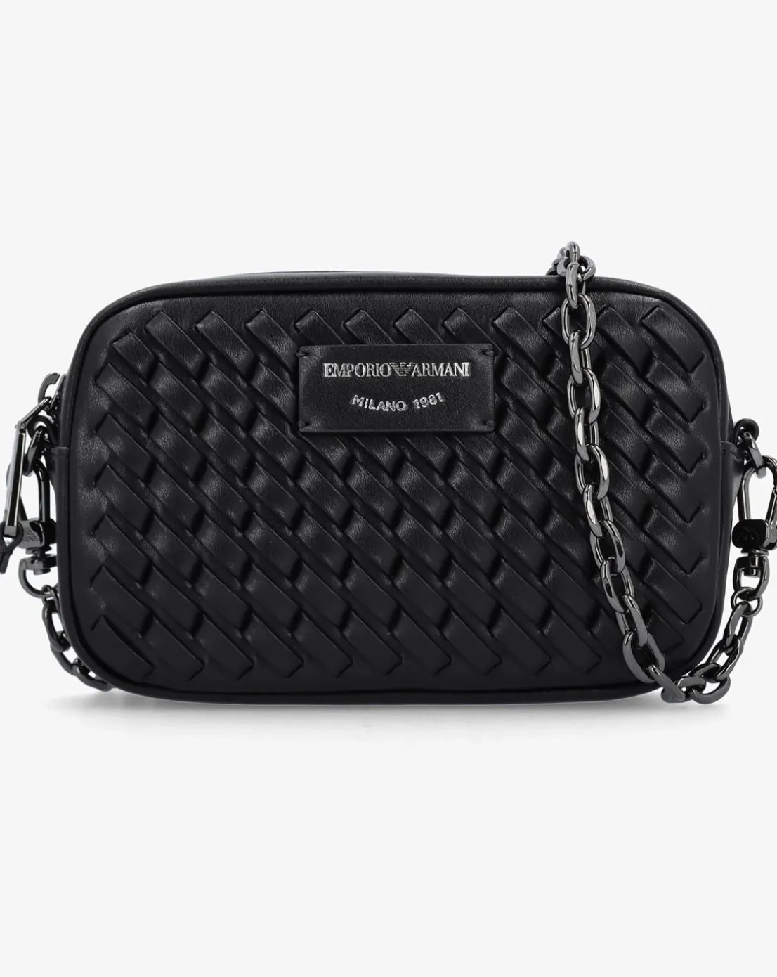 Emporio Armani Interwoven Black Leather Camera Bag