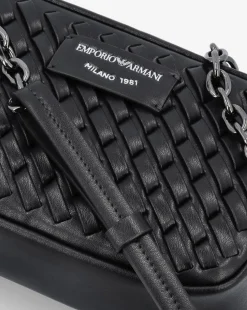 Emporio Armani Interwoven Black Leather Camera Bag
