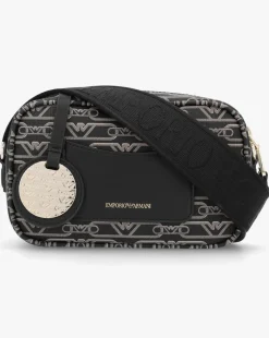 Emporio Armani Piped Logo Black & Beige Patterned Camera Bag