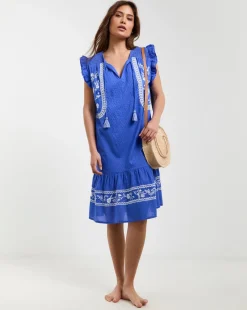 Figleaves Frida Blue Embroidered Beach Dress