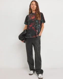 Floral Crew Neck Short Sleeve Velvet Top